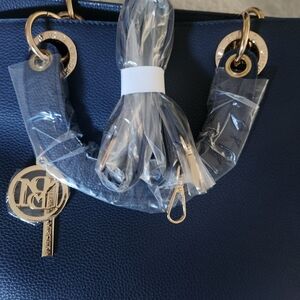 Badgley Mischka Navy Tote with Gold Hardware and Charm